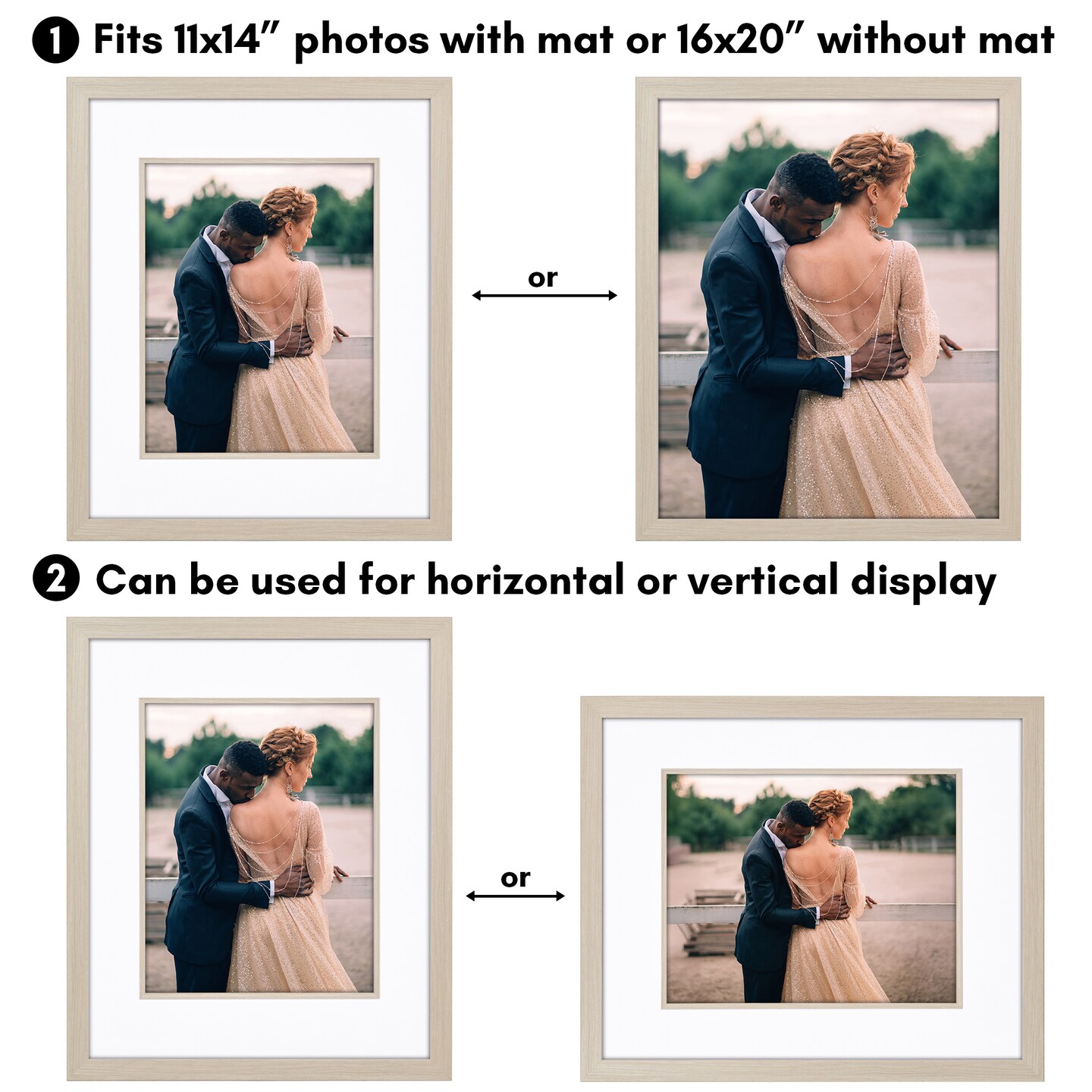Americanflat 16x20 Picture Frame with Decorative Inner Mat Accent - Use as 11x14 photo frame with the Mat or as 16x20 frame without the Mat - Statement Frame with Polished Plexiglass