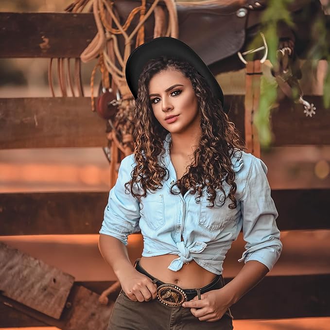 4E&#x2019;s Novelty Black Felt Cowboy Hat for Men &#x26; Women - Studded Western Cowboy Hat - Cowboy Hat for Western Themed Party &#x26; Cowboy Costume Accessory