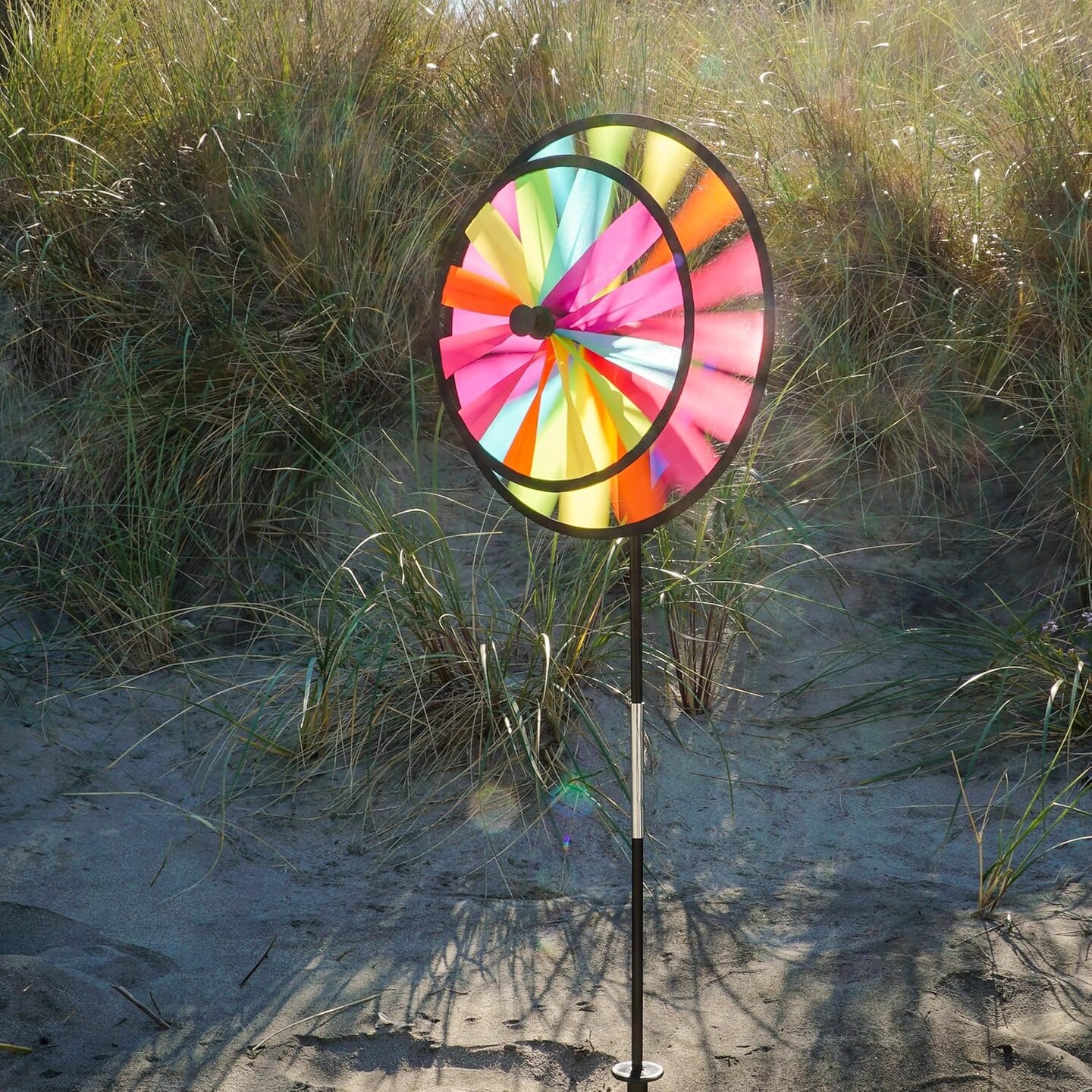 In the Breeze 2613 — 13-inch Fiesta Double Spinner with Wind Sail — Colorful Pivoting Wind Spinner for Yards and Gardens