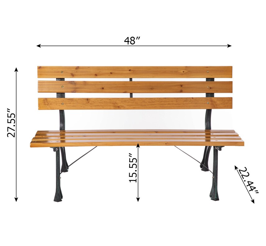 Gardenised Park Bench with Wooden Slats Seat and Backrest for 2 Persons Featuring Iron Frame and Legs - Perfect for Yard Patio Garden Balcony Deck Porch Playground and All Other Outdoor Spaces