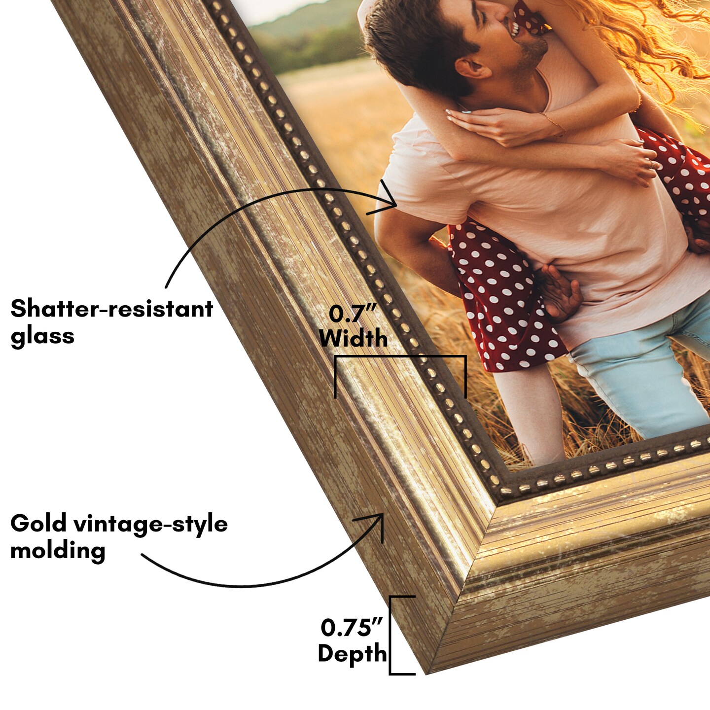 Americanflat Vintage Picture Frame with Beaded Accents with Shatter Resistant Glass and Easel Stand