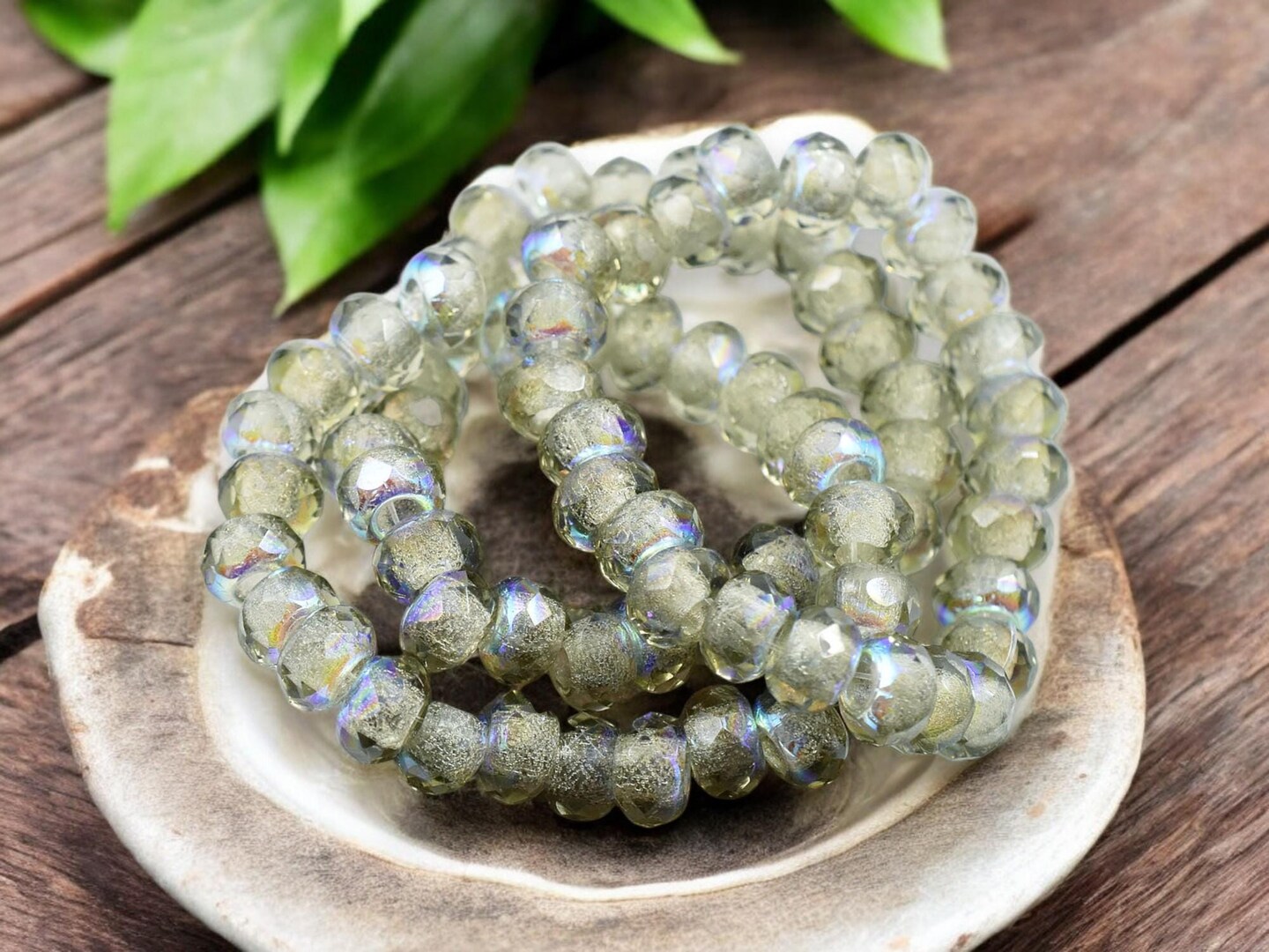 *25* 5x8mm Black Diamond AB Faceted Large Hole Rondelle Roller Beads