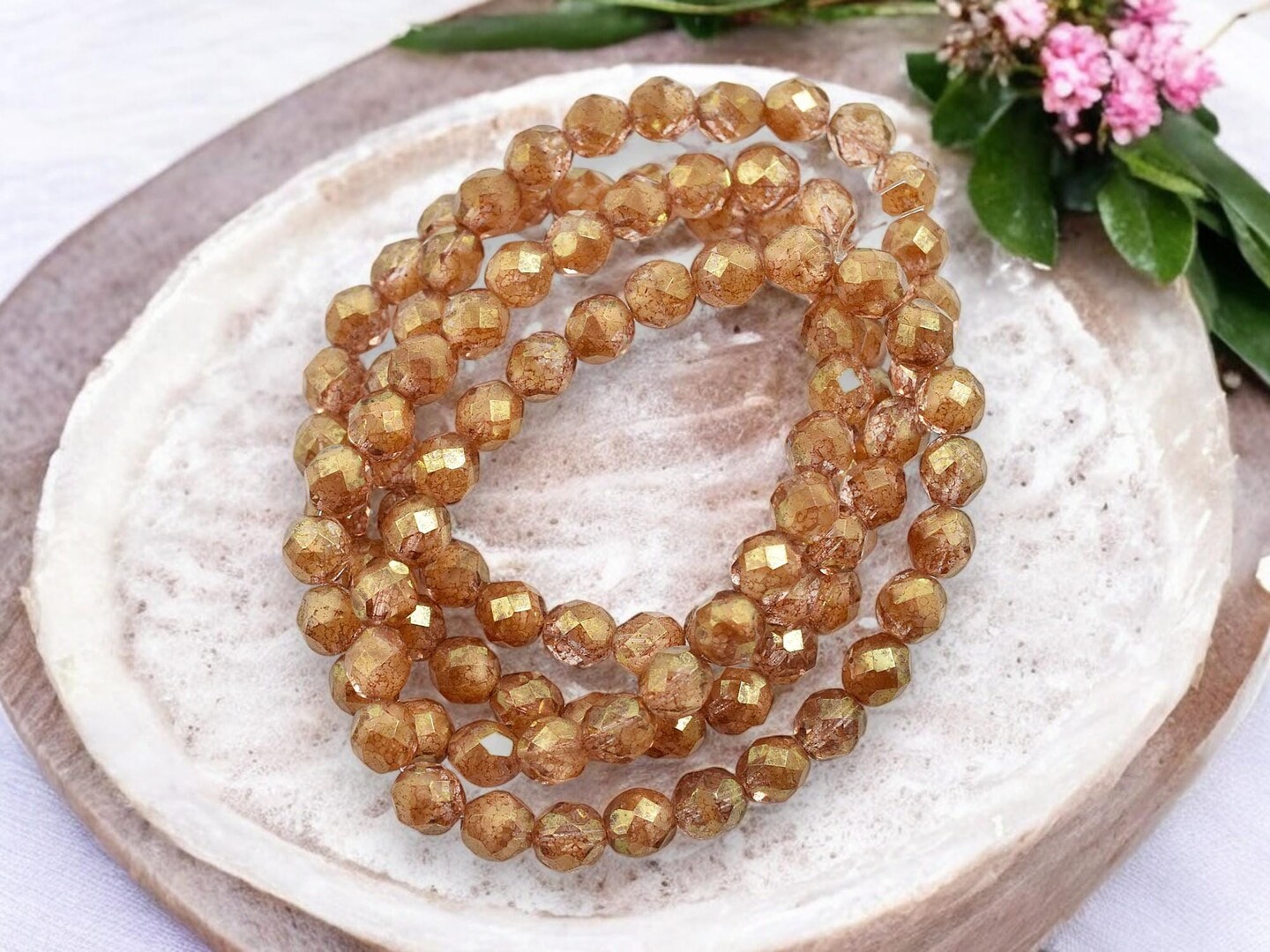 *25* 8mm Golden Topaz Crystal Luster Fire Polished Round Beads