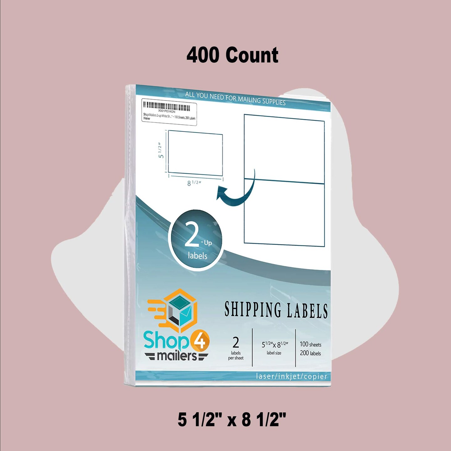 400 Count 2Up White Labels 5.5 x 8.5 Inches Self Adhesive Shipping Stickers