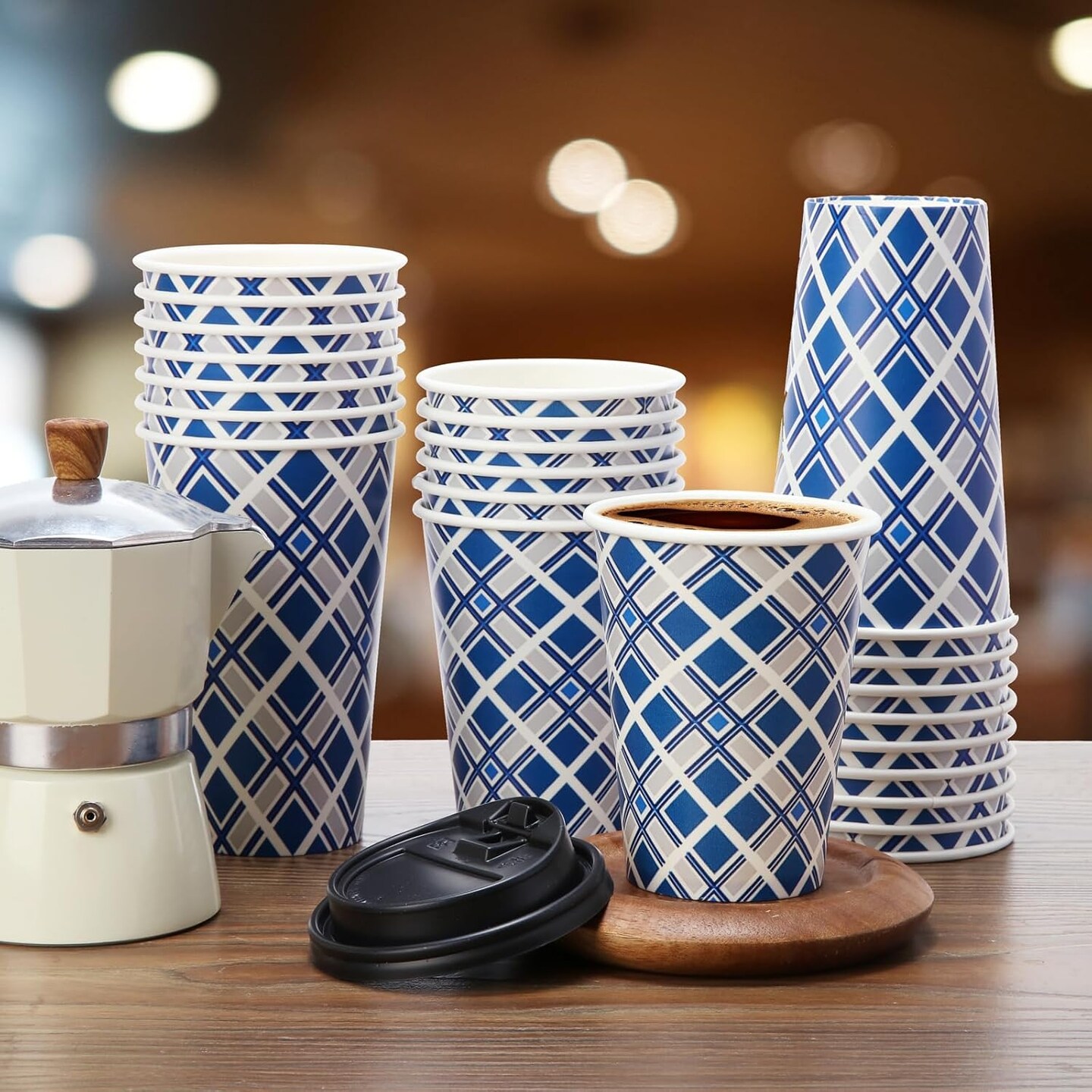 100 PACK 12OZ Disposable Coffee Cups with Lids, To Go Coffee Cups with Lids Leak Proof