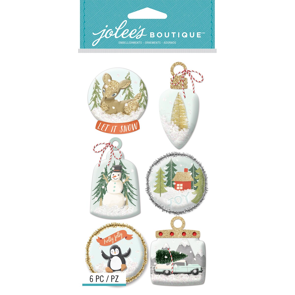 Jolee&#x27;s Boutique Dimensional Stickers-Ornament Snow Globes