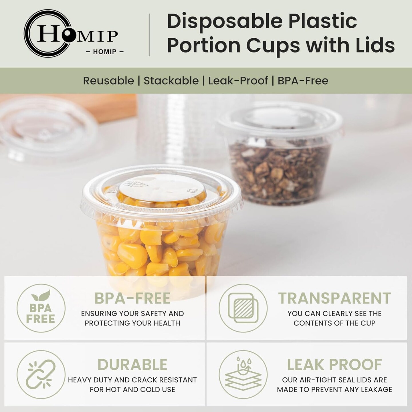 300Pack 4oz Disposable Plastic Portion Cups with Lids, Small Mini Sauce Cups for Portion Control, Salad Dressing Cups