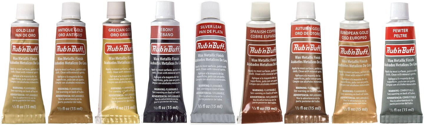 Amaco Rub &#x27;N Buff Wax Metallic Finish, 9 Color Assortment (Gold Leaf, Antique Gold, Grecian Gold, Ebony, Silver Leaf, Spanish Copper, Autumn Gold, European Gold, Pewter)