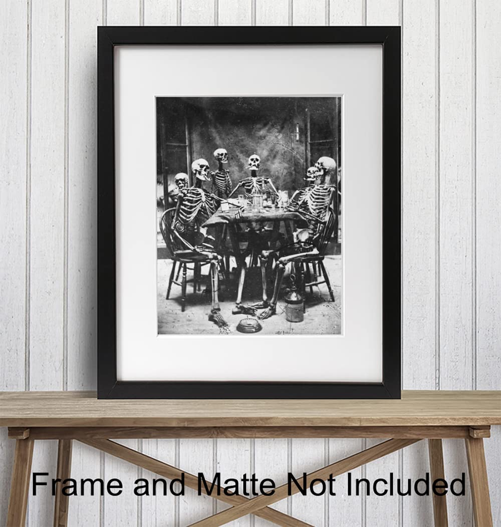 Vintage Skeleton Wall Art 11x14 – Gothic & Horror Decor, Funny Scary Skeleton Poster, Pagan Gifts, Halloween Wall Decoration, Unframed