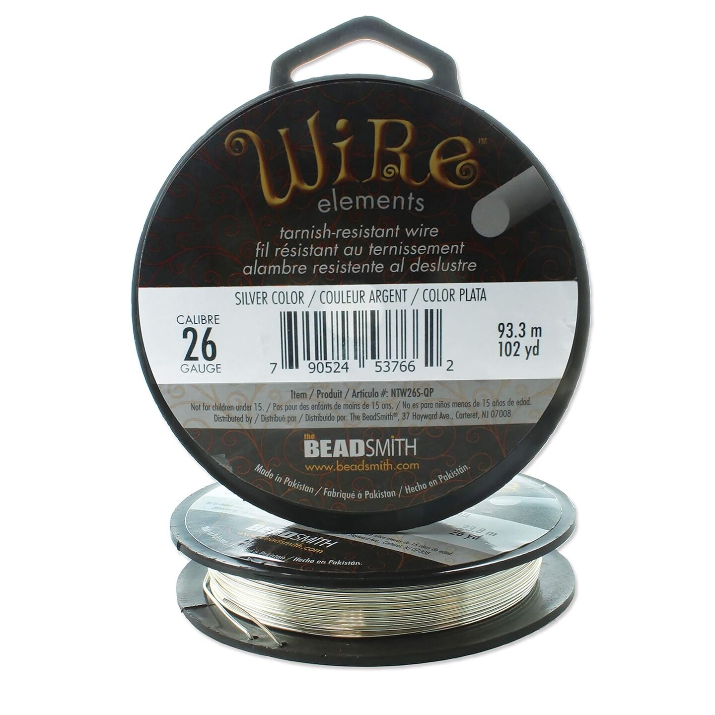 The Beadsmith Wire Elements 26-Gauge Lacquered Tarnish-Resistant Copper Wire for Jewelry Making, 102 Yard, 93.3 Meter, ¼ Pound Spool (Silver Color)