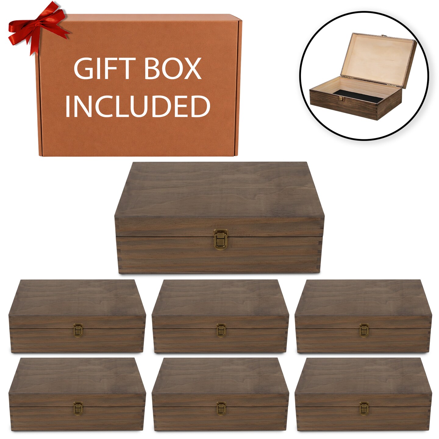 Makerflo XL Size Pine Wood Memory Box with Black Felt Inside and