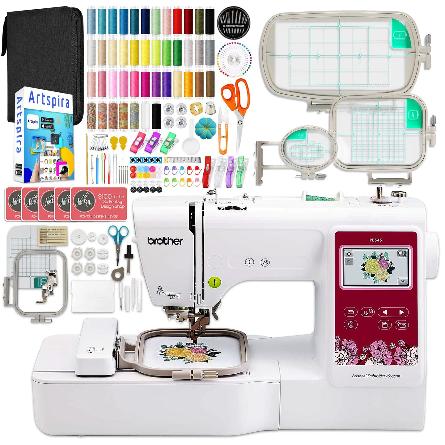 Brother PE545 Embroidery Machine with with Deluxe Hoop Bundle
