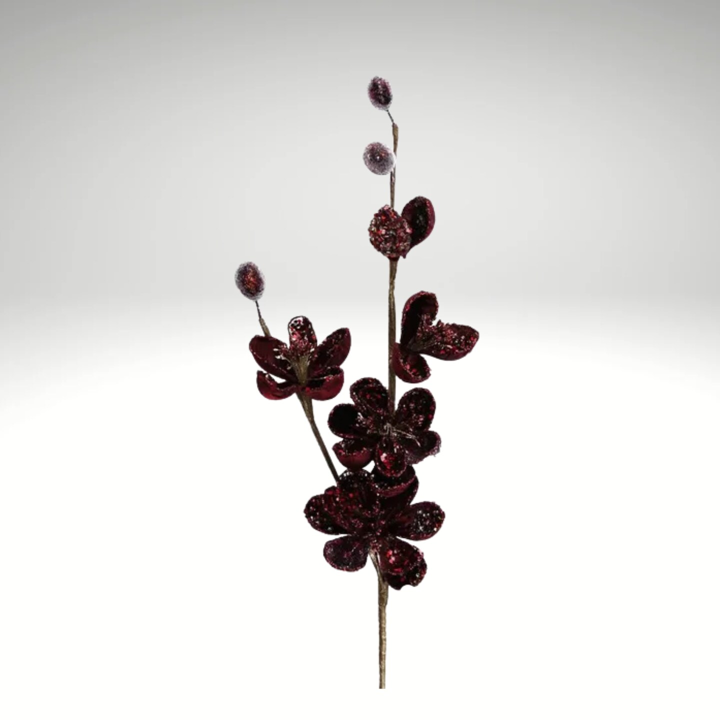 22&#x22; Burgundy Velvet Beaded Mini Magnolia Spray &#x2013; Artificial Holiday Floral Stem-XS852905
