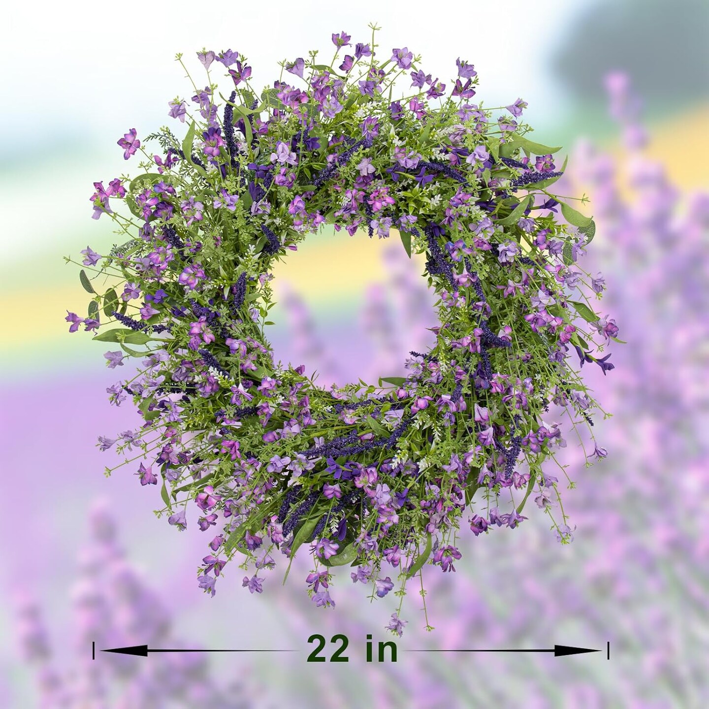 22” Purple Spring Wreath – Artificial Violet & Lavender with Eucalyptus for Door Decor