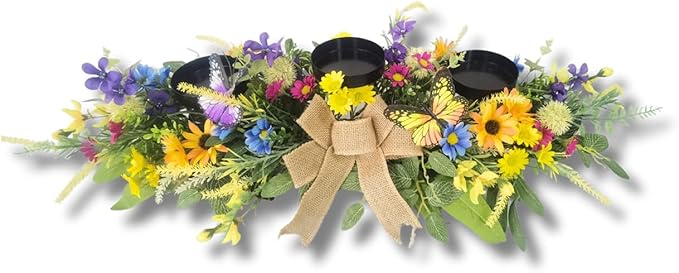 Candle Holders Spring Summer Centerpiece,3 Wick Candle Holder with Daisy and Sunflowers, Perfect for Spring Decor,Easter Centerpiece Table Decor,Indoor Home Decor,Desktop Decor