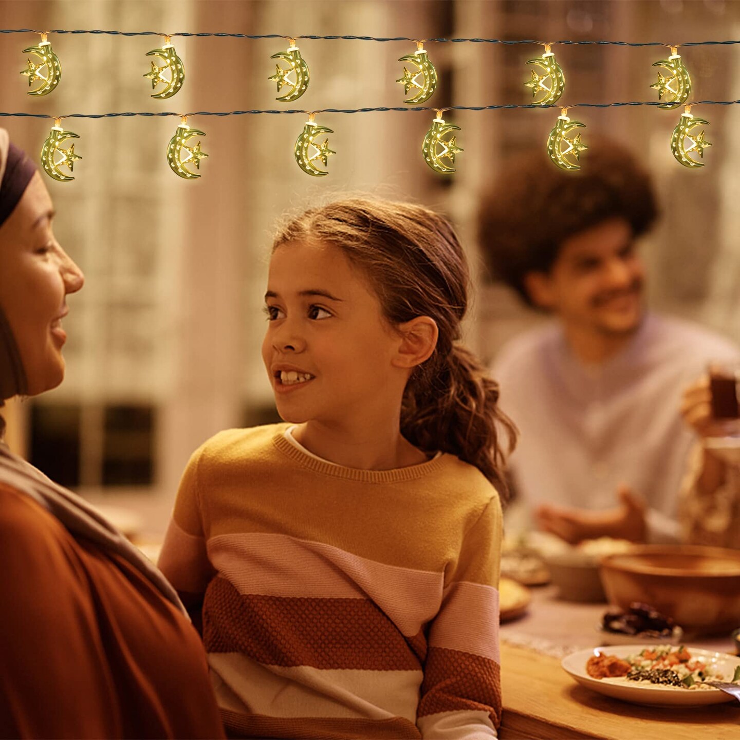 Vigdur Ramadan String Lights - 20 LEDs Eid Mubark Moon Star Fairy Lights Battery Operated with Timer, Ramanda Decoration Lights for Eid Al Adha Ramadan Home Decor, 10FT