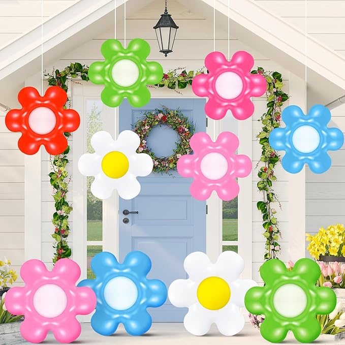 18 Pcs Spring Daisy Flower Inflatable Balls Blow up Daisy Flower Inflatable Decoration Colorful Spring Inflatable Hanging Ornament Flower Shape PVC Yard Decors for Indoor Outdoor(Classic)