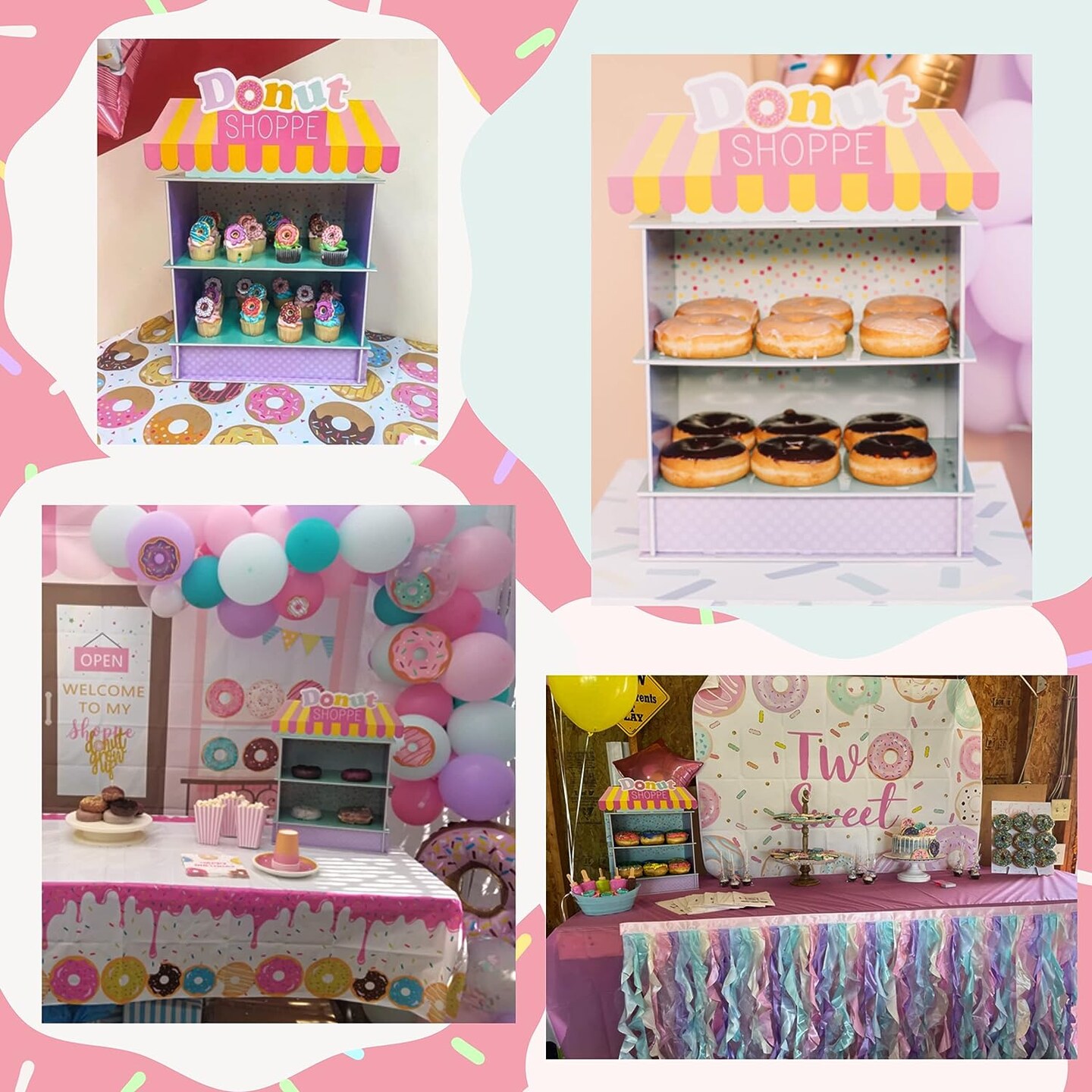 4E&#x27;s Novelty donut stands &#x2013; 2-tier donut wall display stand for donut party supplies &#x26; decor!