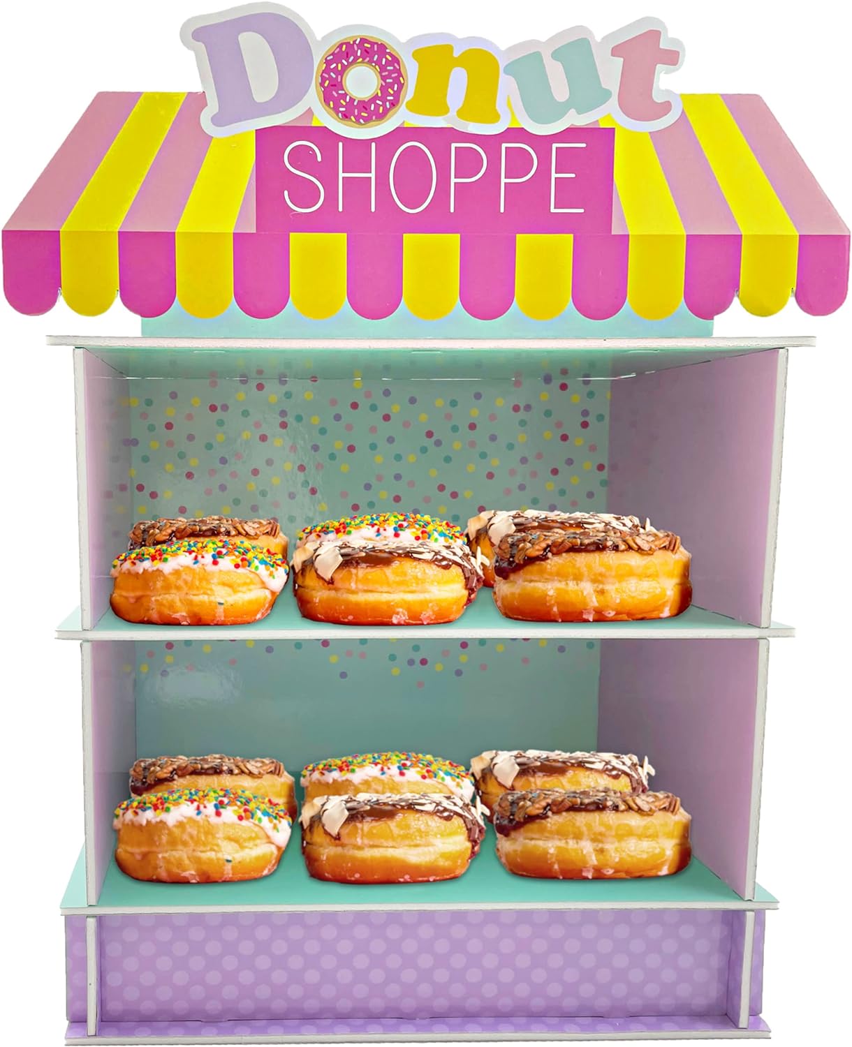 4E's Novelty donut stands – 2-tier donut wall display stand for donut party supplies & decor!