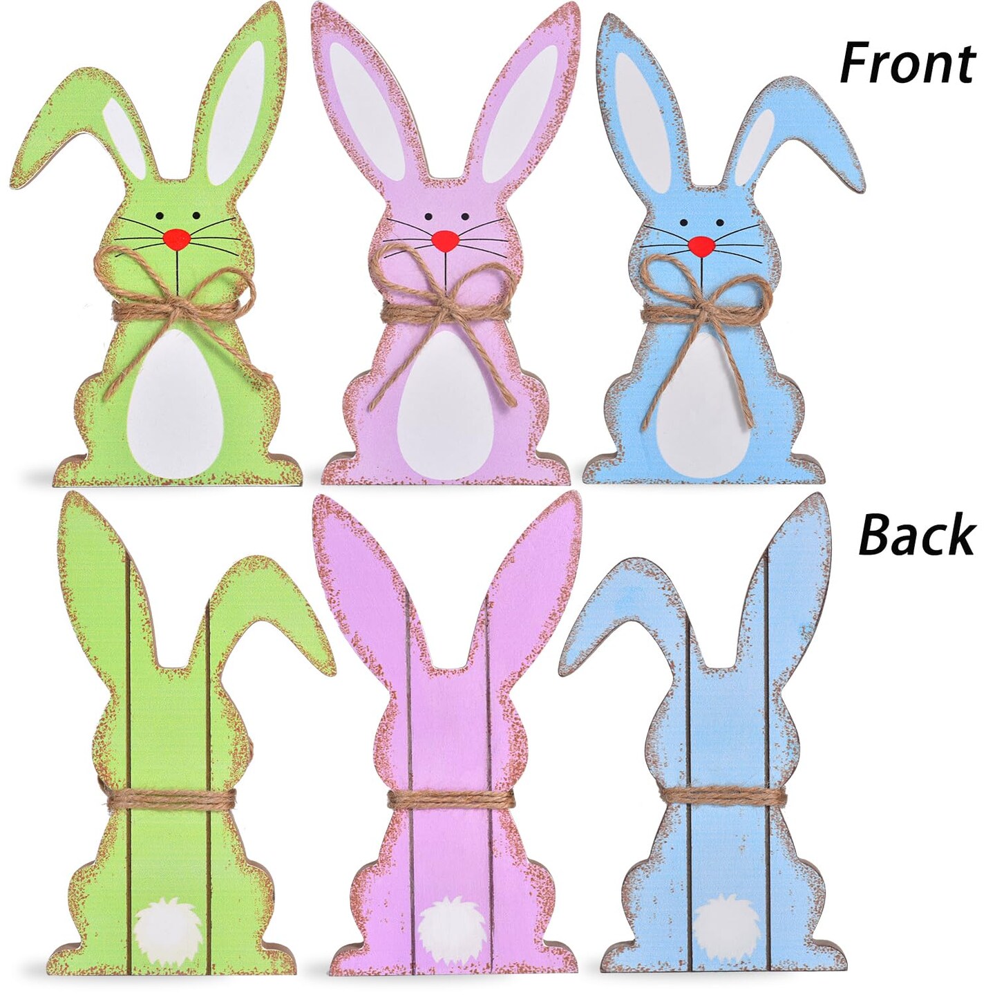 GHOSTMAGIC Easter Decorations for Home, 3PCs Easter Bunny Table Decor, Natural Wooden Easter Centerpiece Signs, Easter Decor Rustic Tabletop for Tiered Tray Decor Farmhouse Easter Gifts (3 Colors)