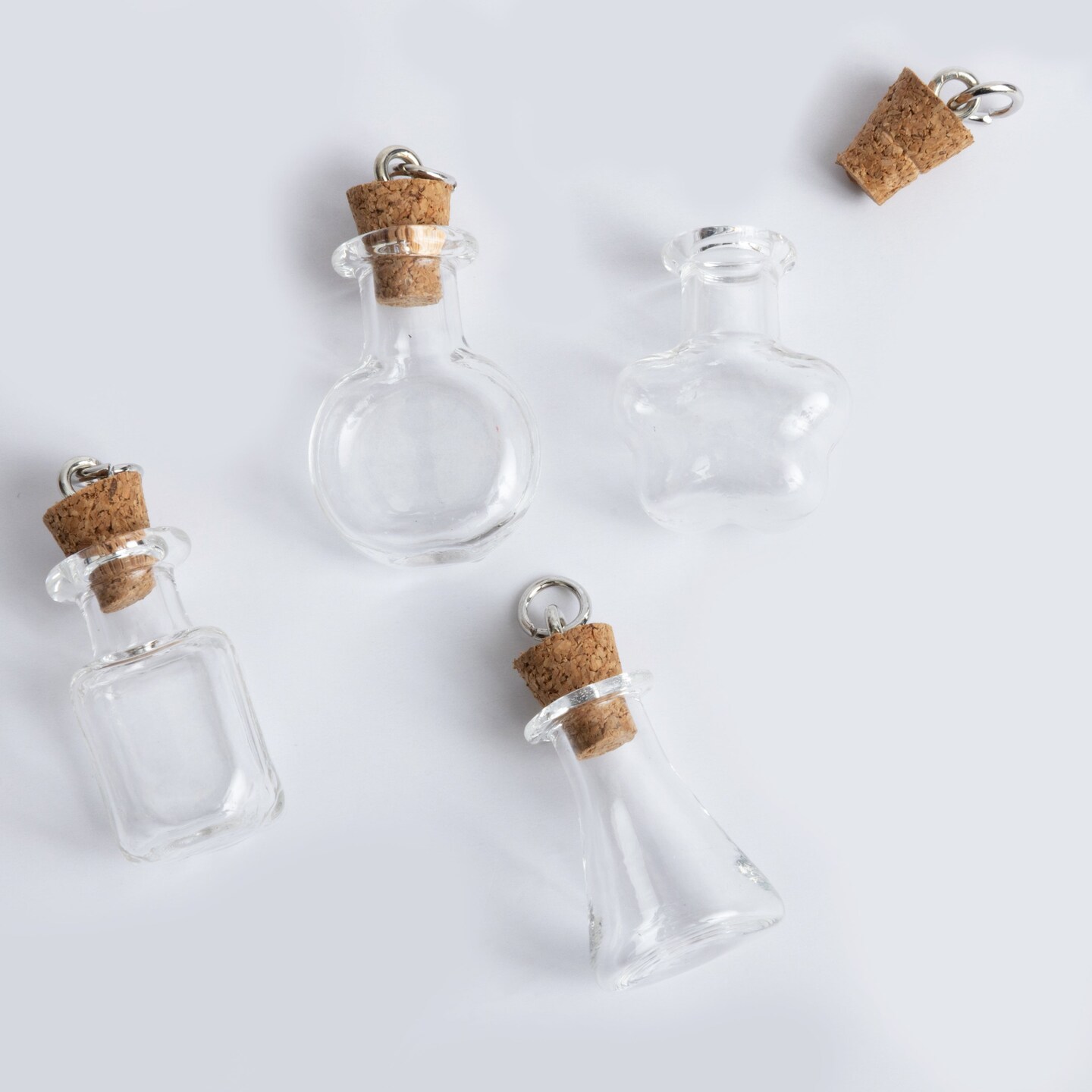 Mini Glass Potion Bottle Charms with Cork Set of 4 Clear Message in a Bottle for DIY Jewelry & Crafts