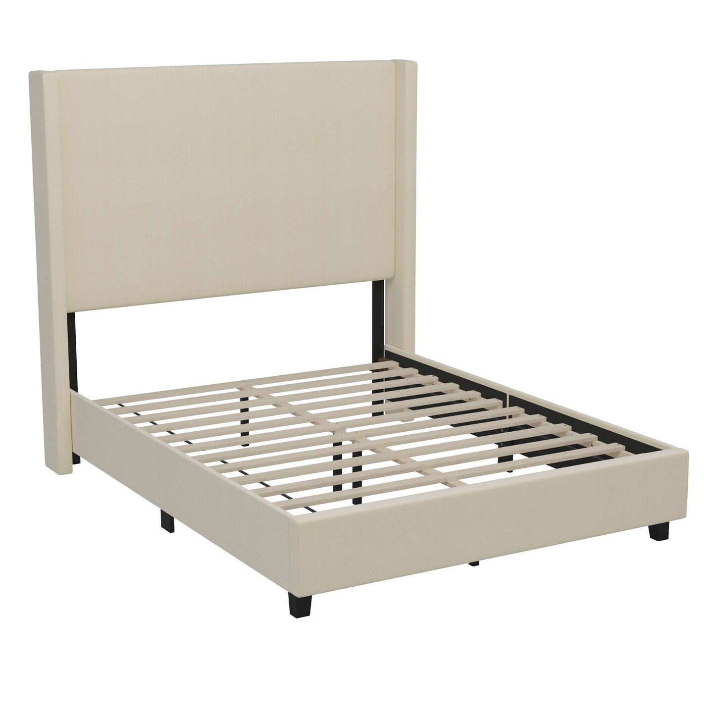 Merrick Lane Bramlett Modern Platform Bed - Gray Faux Linen - Queen - Padded Wingback Headboard - 6&#x22; Floor Clearance - Wood Support Slats - No Box Spring Needed