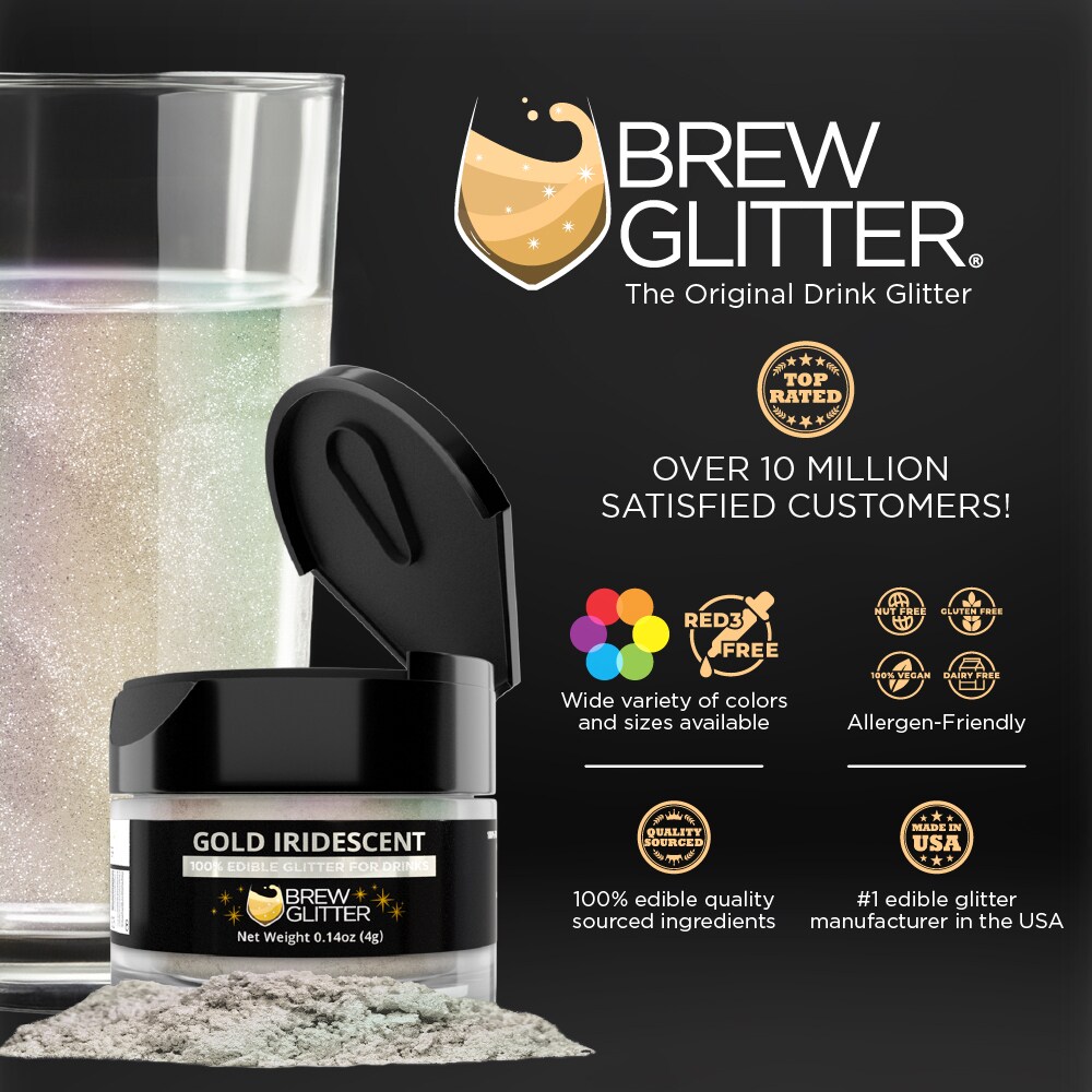 Brew Glitter - Gold Iridescent Edible Drink Glitter (4g, x1 Flip-Cap Jar) for Beer, Cocktails and Beverages
