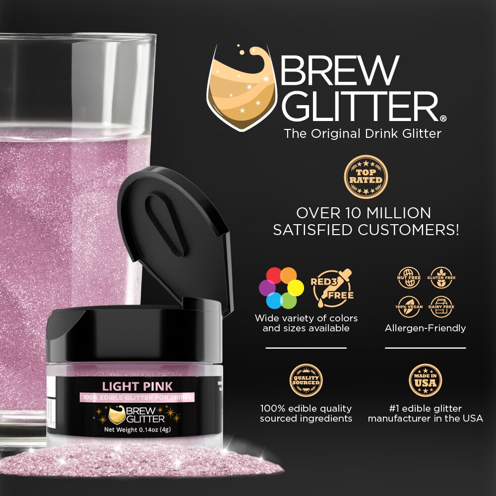 Brew Glitter - Light Pink Edible Drink Glitter (4g, x1 Flip-Cap Jar) for Beer, Cocktails and Beverages