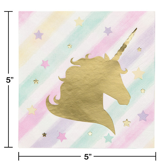 Unicorn Sparkle Beverage Napkin, 3Ply Foil Stamped (16/Pkg)