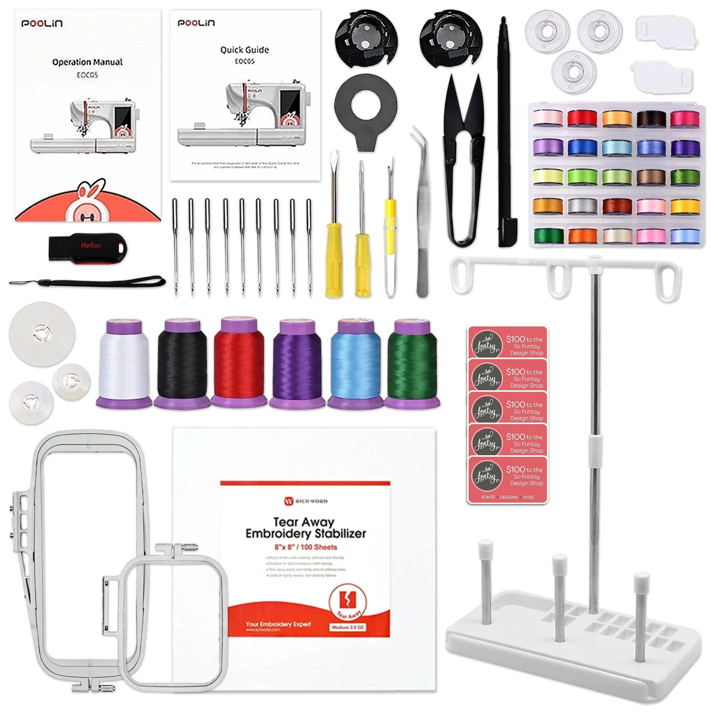 POOLIN EOC05 4in x 9.2in Computerized Embroidery Machine Base Bundle
