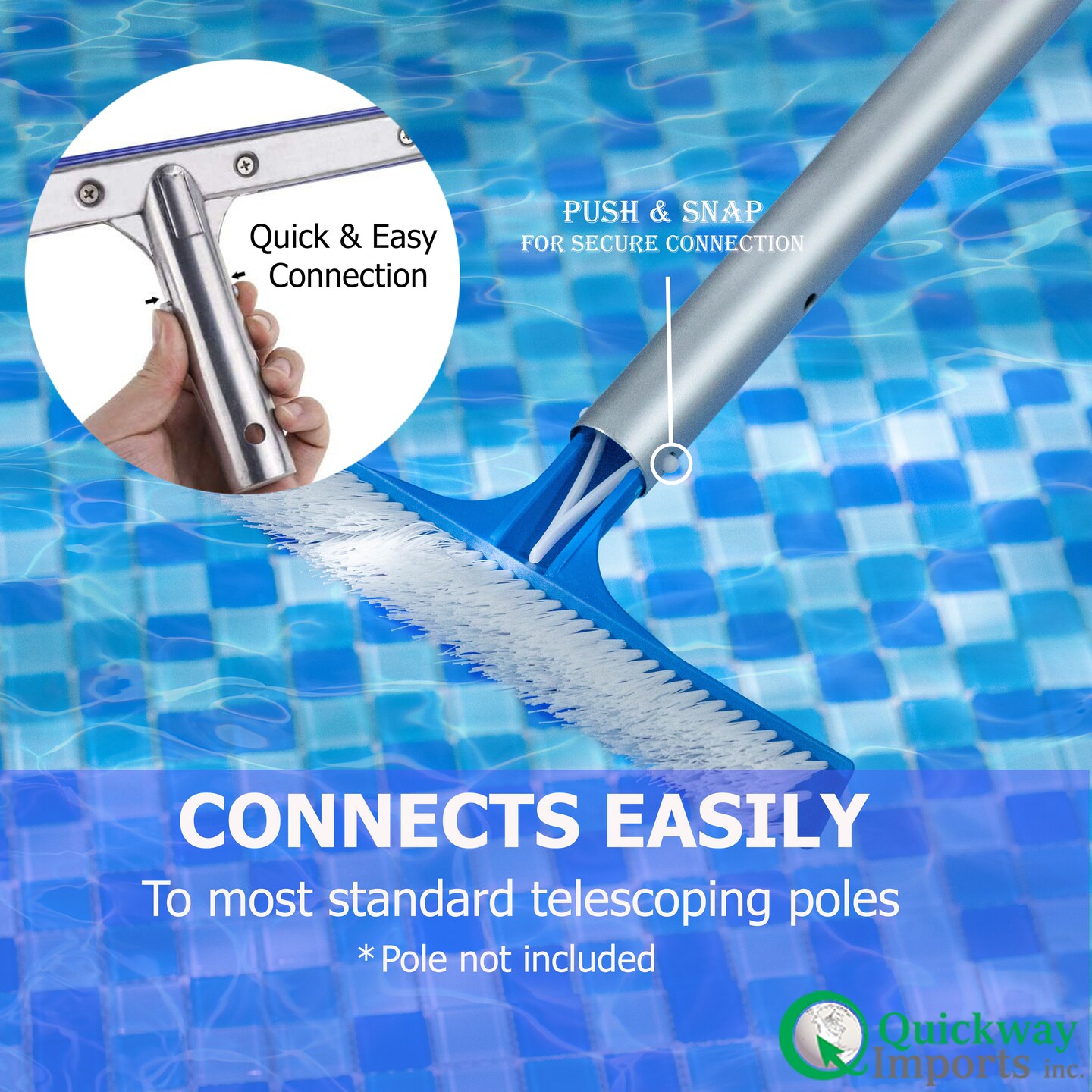 Quickway Imports 10-inch Poly Bristle Brush Head with Durable Nylon Bristles Designed to Clean Walls Floors Steps &#x26; Corners for Effective Above-Ground &#x26; Inground Swimming Pool Cleaning and Maintenance
