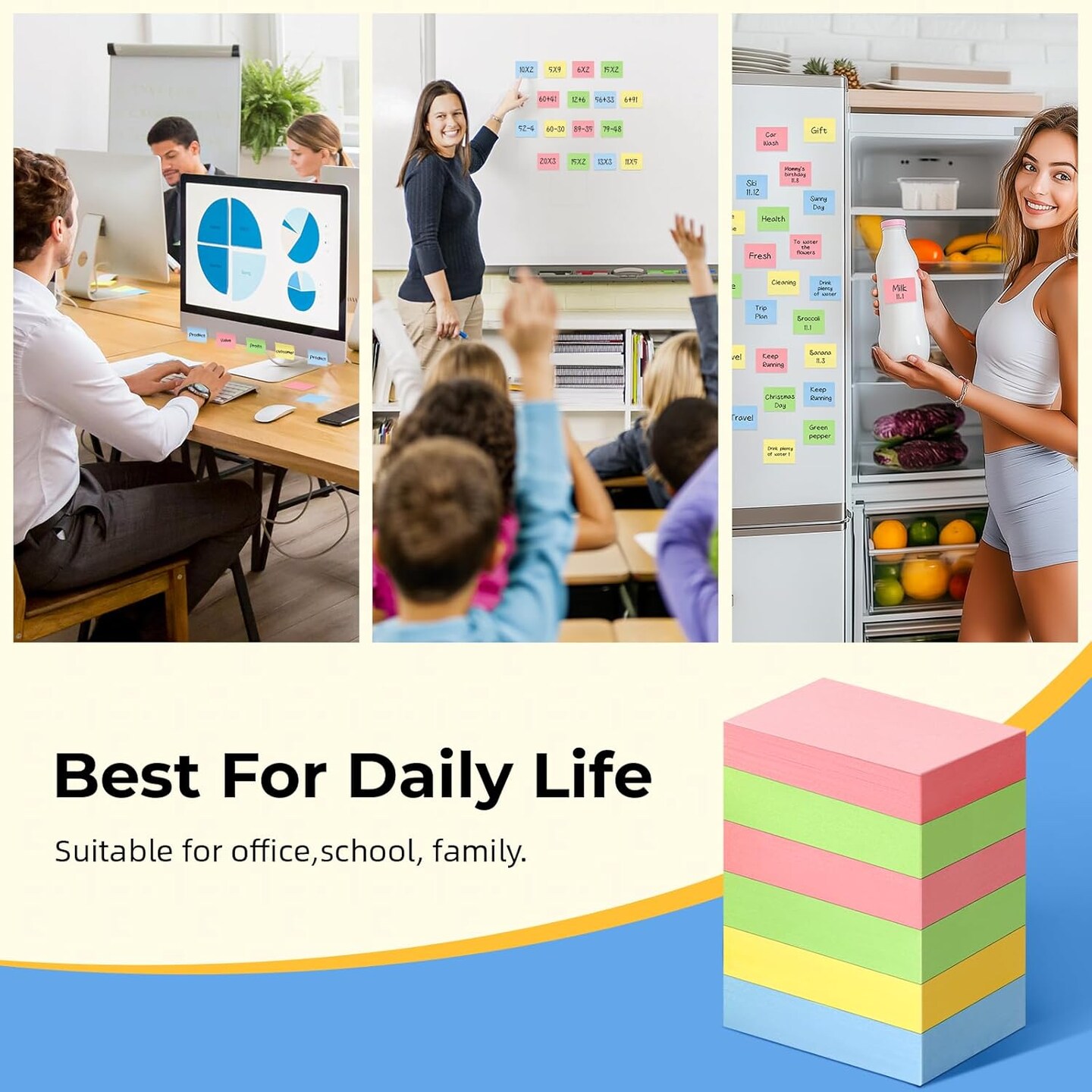 50 Pads Mini Sticky Notes, Small Self-Stick Note, Bulk Tiny Pads for Office, School, Home, 100 Sheets/Pad, 4 Pastel Colors, Pink, Yellow, Green, Blue