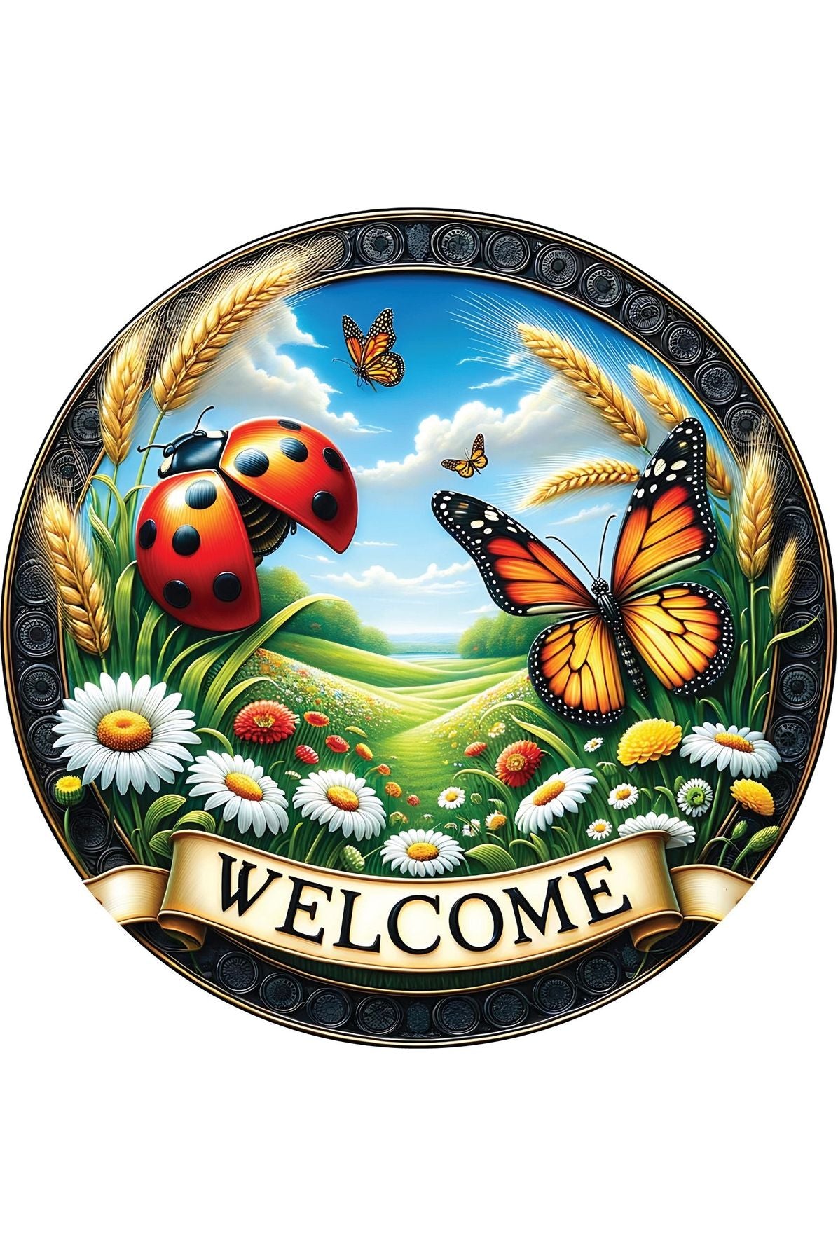 Welcome Ladybugs and Butterflies Round Sign