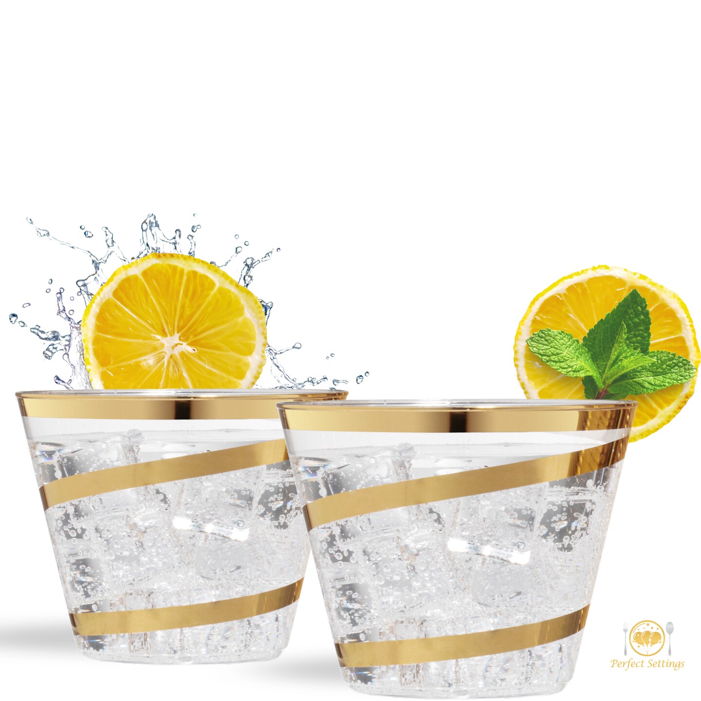 110 Pack 9 oz Disposable Clear Plastic Cups| Gold Rimmed Disposable Cups
