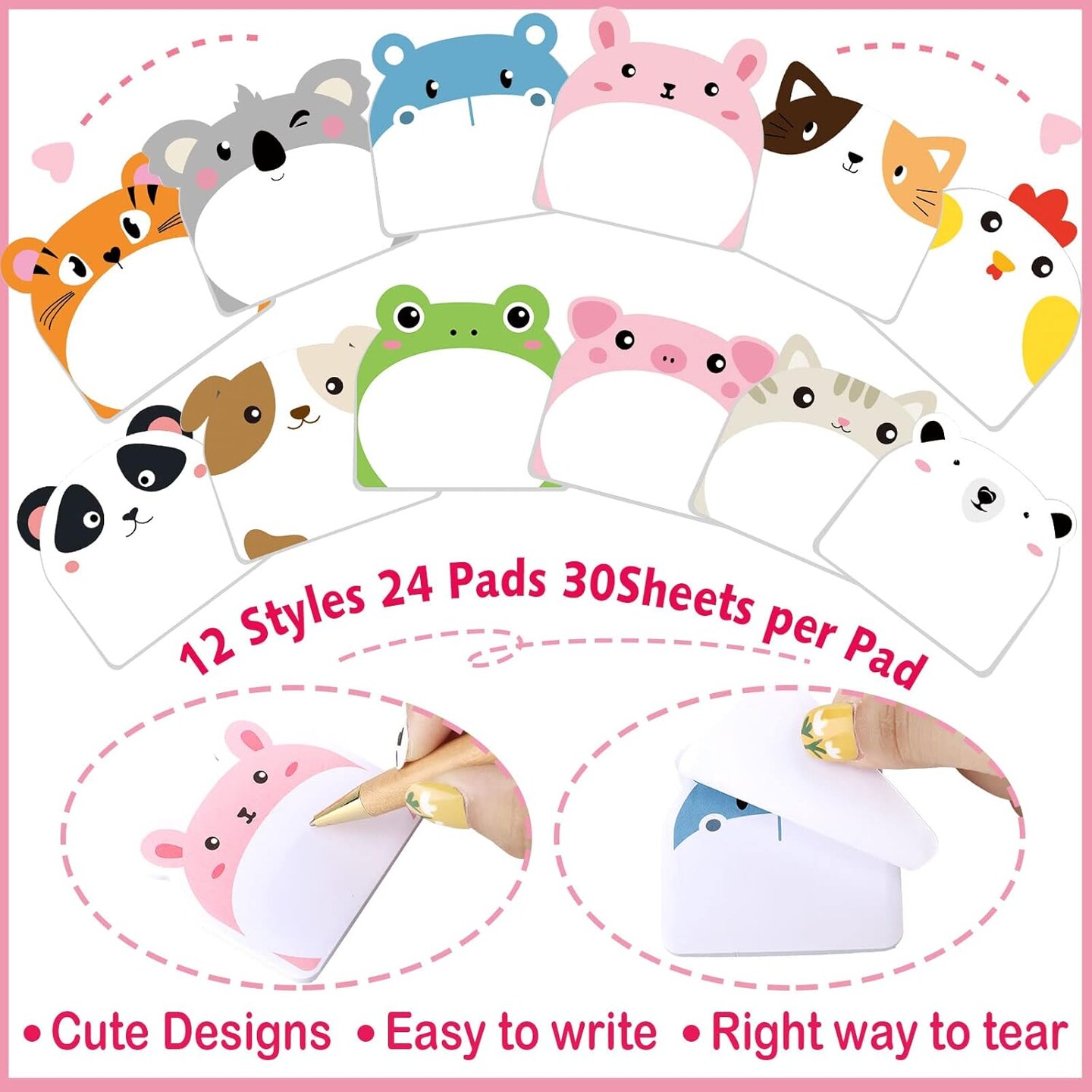 24 Pads Cute Sticky Notes Kawaii Fun Animal Sticky Notes Pads Bulk Cartoon Memo Self Adhesive for Veterinary Gift Office School Tab Animal Party Supplies(Classic Animals)
