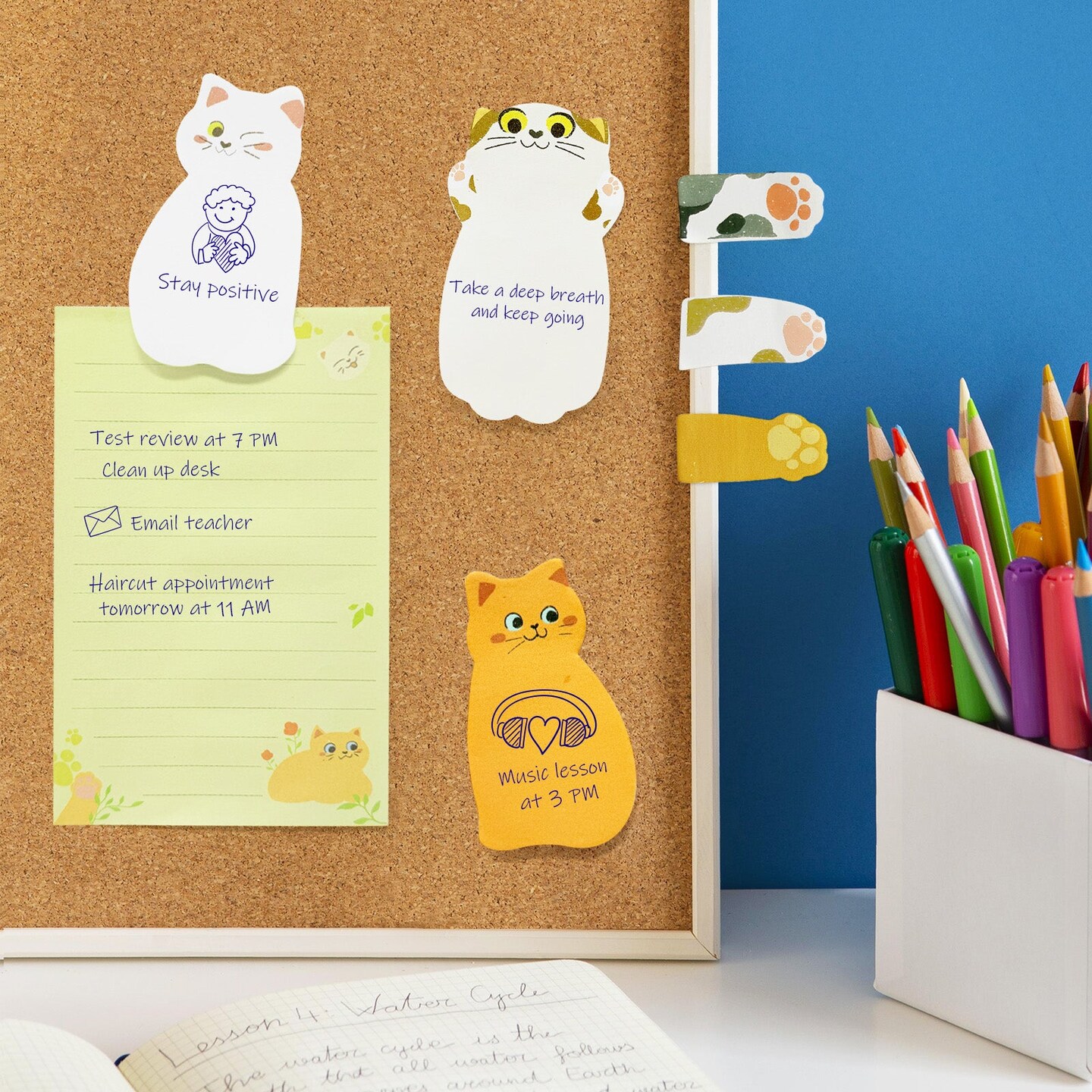 Wrapables Sticky Notes Set, Memo Notepads, Book Tabs, Page Markers, Sticky Notes, Home and Office Supplies (300 Sheets Total), Cats