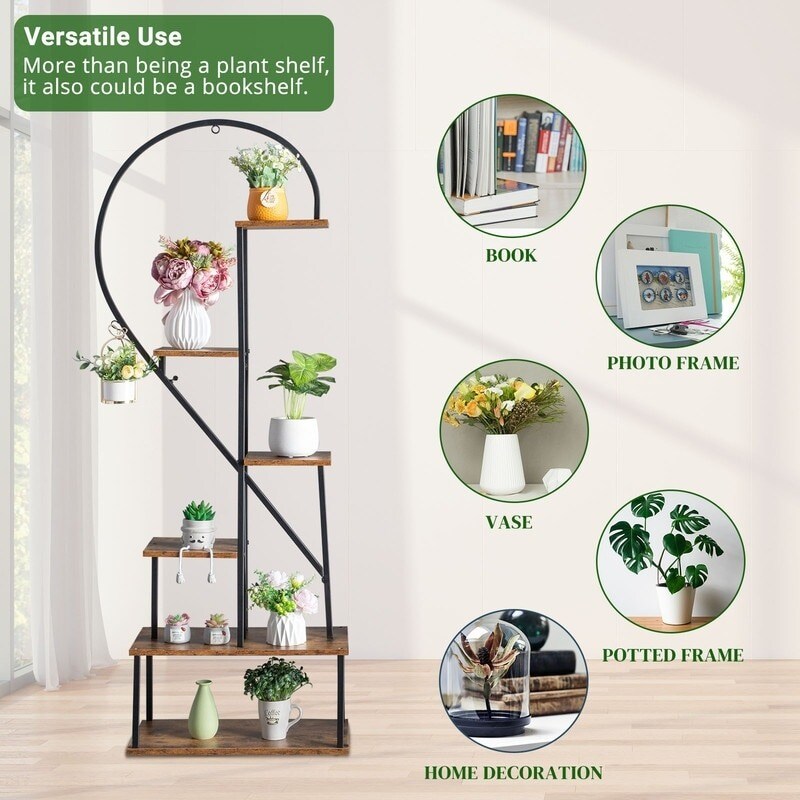 2-Pieces 6-Tier Half Heart Ironwood Plant Stand