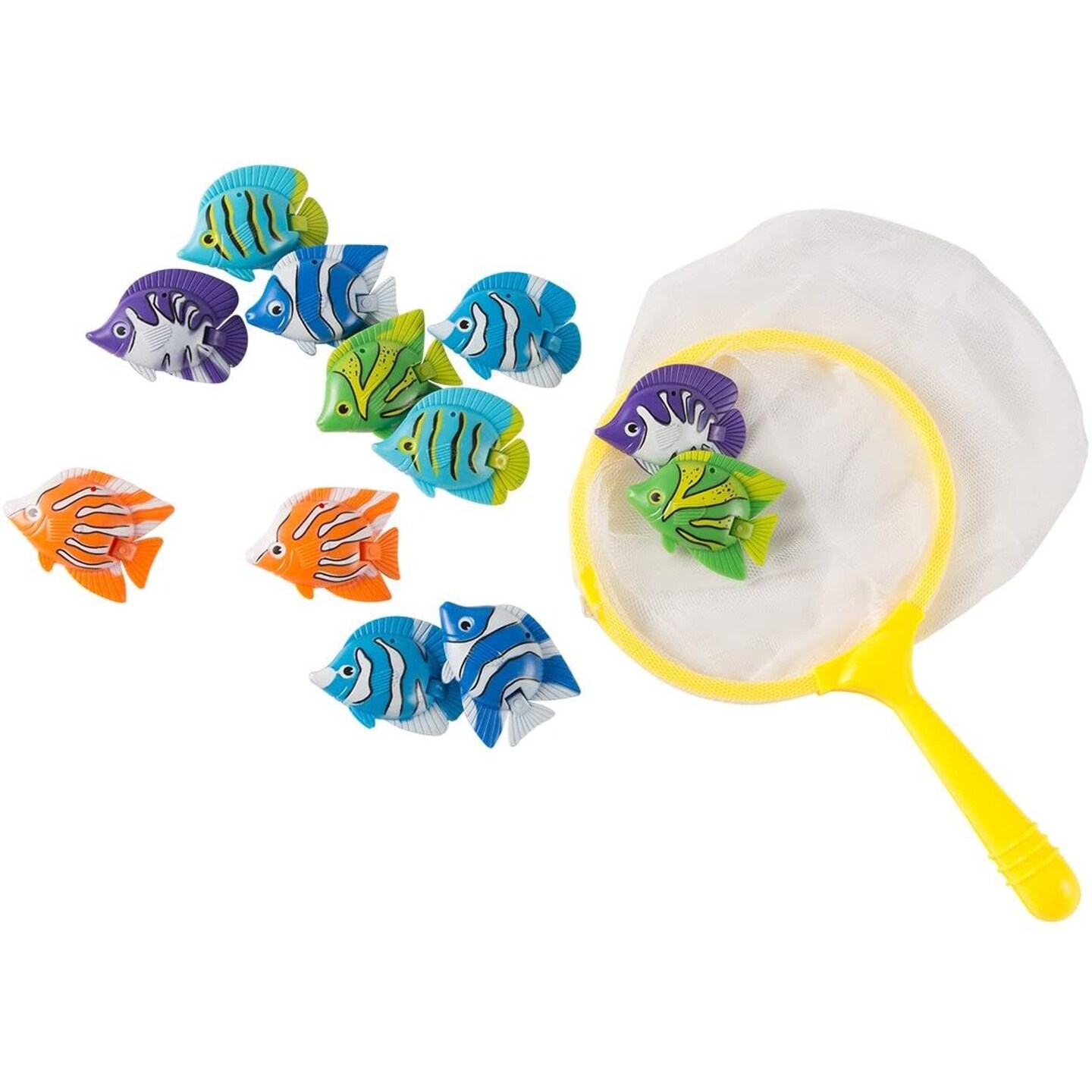 13 Pieces Pool Diving Toys for Kids, 12 Plastic Fish with Net for Summer Swimming Games