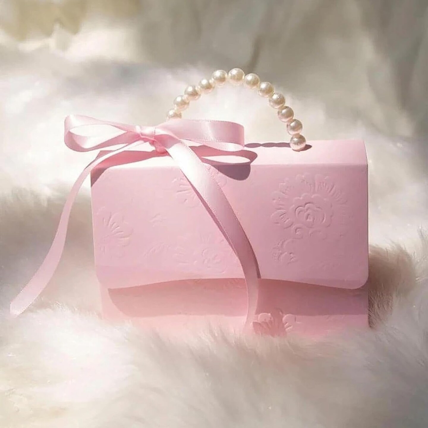 10 Pcs Pink Pearl Paper Gift Boxes – Elegant Favor Boxes with Ribbon for Weddings, Bridesmaids, Bridal Showers, Baby Showers, and Special Occasions (Large, Pink)