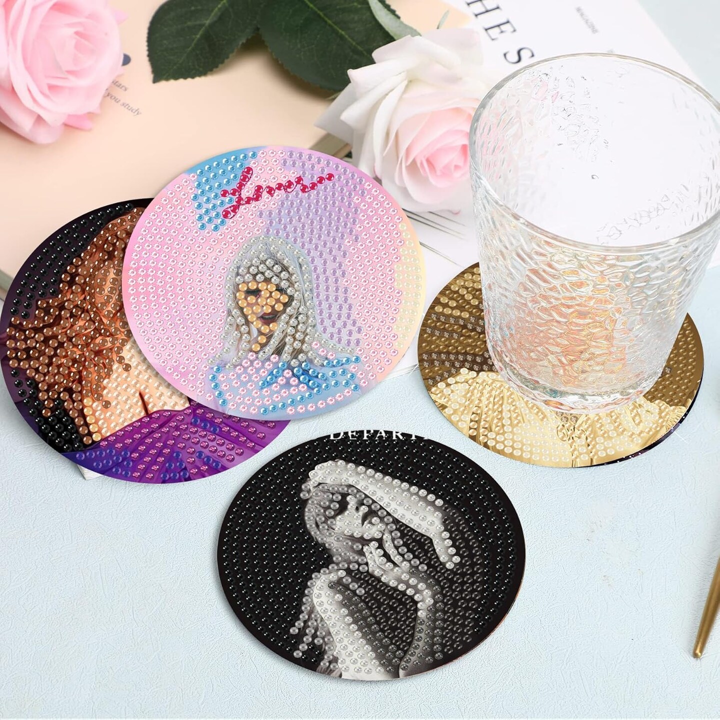 8 Pcs Diamond Art Coasters Kit for Adults – DIY Diamond Painting Coaster Set with Holder
