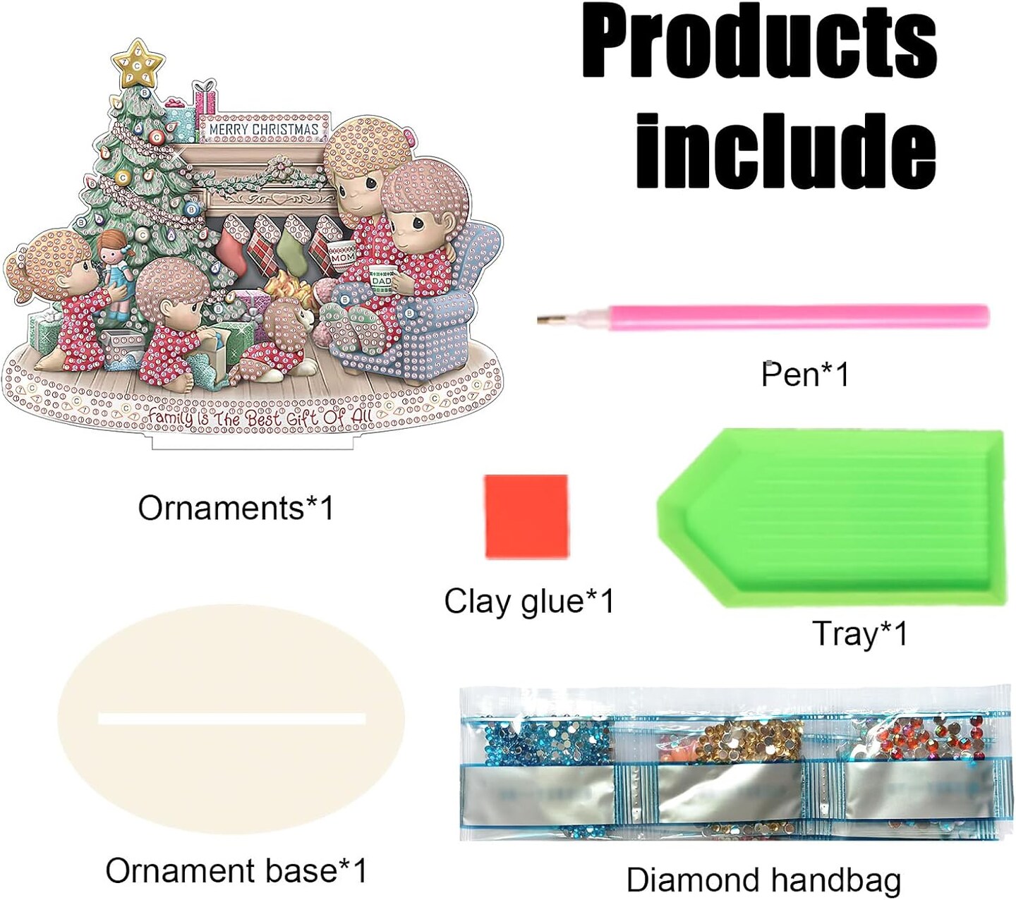 8x7" Tabletop Diamond Painting Kit - SA2084 Christmas Tree Family Decoration - 5D DIY Acrylic Gem Art Stand - Festive Holiday Desktop Ornament for Home & Office