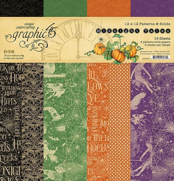 Graphic 45 Midnight Tales 12x12 Patterns & Solids Collection Pack