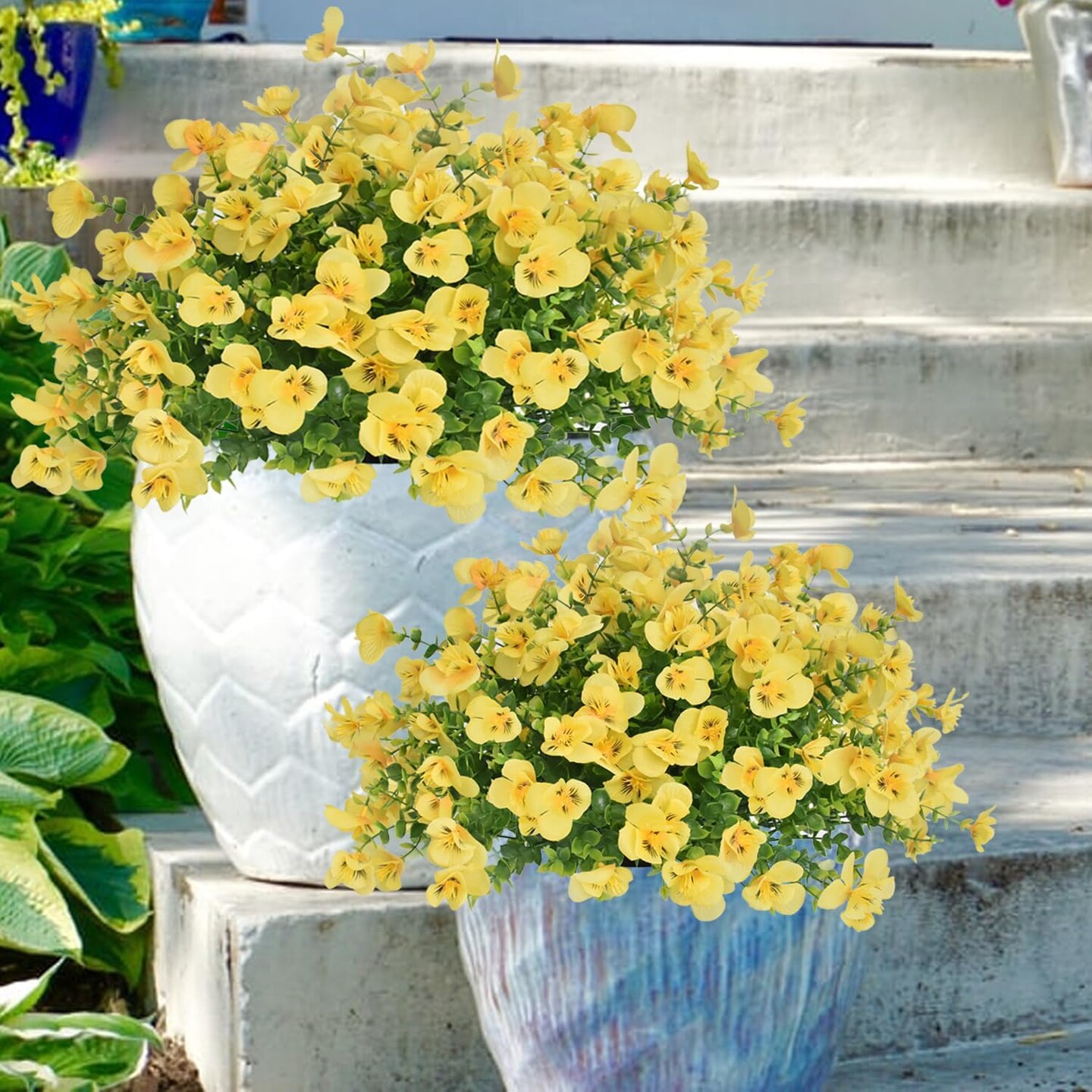 10 Bundles Fake Flowers Pansy,Artificial Plants Outdoor UV Resistant,Plastic Faux Silk Flower for Outside Home Planter Porch Window Box Yard Decoration-Yellow