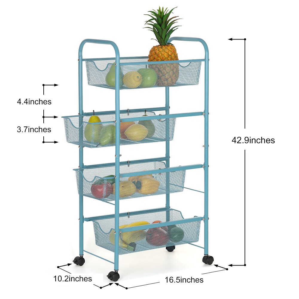 4-Tier Rolling Metal Storage Basket Cart – Mesh Utility Organizer with Wheels, Multi-Purpose Storage Rack for Kitchen, Pantry, Bathroom, and Office