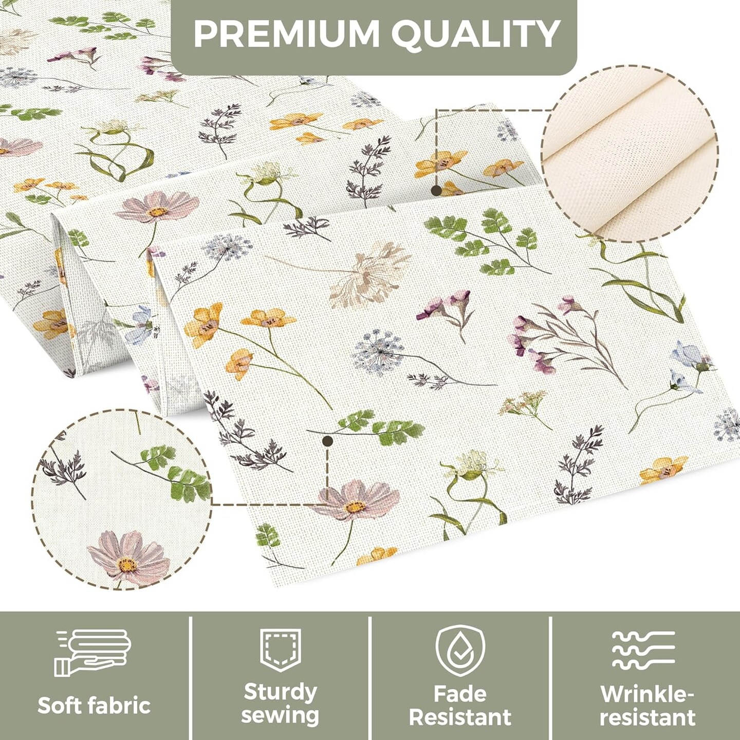Floral Table Runner - Wildflower Spring Runner 72 Inches Long - Elegant Farmhouse, Dining, Coffee Table Decor - Perfect for Spring, Easter, Party Decorations for Home