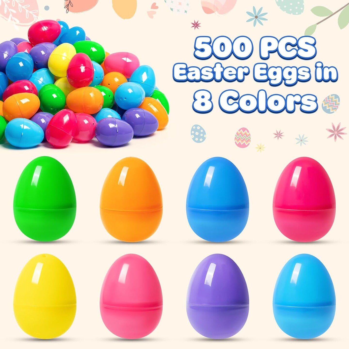 500 PCS Plastic Easter Eggs, 2.4&#x27;&#x27; Bulk Empty Easter Eggs in 6 Colors, Hinged Fillable Eggs for Easter Egg Hunt, Surprise Eggs, Basket Stuffers Fillers