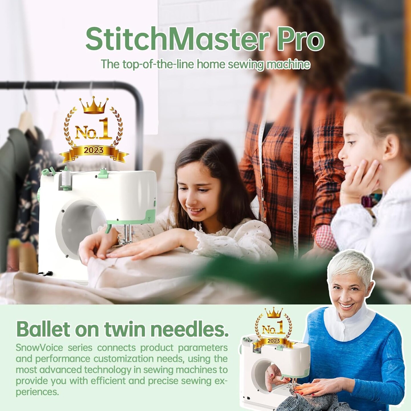 StitchMaster Pro:Ballet on twin needles.Sewing machine,sewing machine for beginners,Double needle and double thread,16 kinds of stitches.Sewing machine for Household,sewing machine for adults.