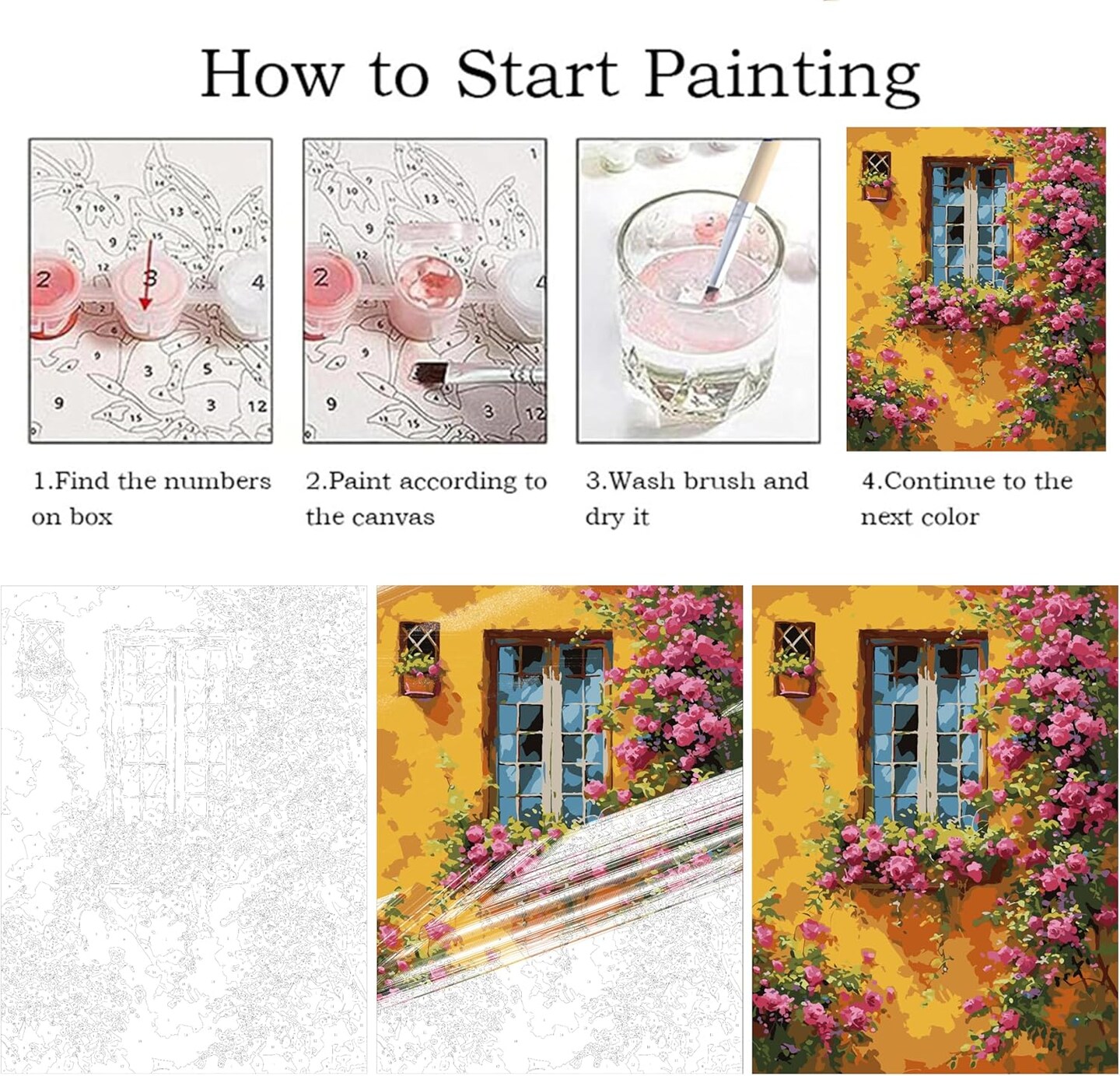 Paint by Number for Adults Beginners,12" Wx16 L Canvas for Painting Kits for Adults in Colorful Box,Paint by Numbers for Home Wall Art Decor-City Street Flowers 1