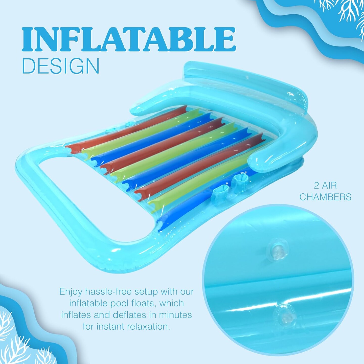 4E&#x27;s Novelty 2 Person Pool Lounger with Cup Holder - Inflatable Floats for Adults for Summer Party Favors