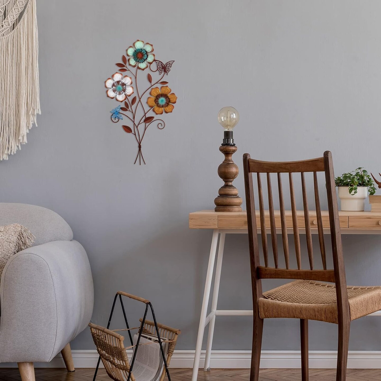 Tricolor Metal Flower Wall Art 15x9.1” – Rustic Home & Indoor/Outdoor Decor